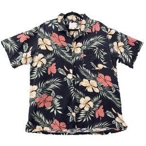 Traders Bay Mens Shirt Size Large Washable Silk Hawaiian/Floral Black Multicolor